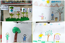 آثار هنری دانش‌آموزان دبستان پسرانه حضرت مجتبی(ع) با موضوع درختکاری